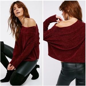 Free People maroon chenille off the shoulder sweater